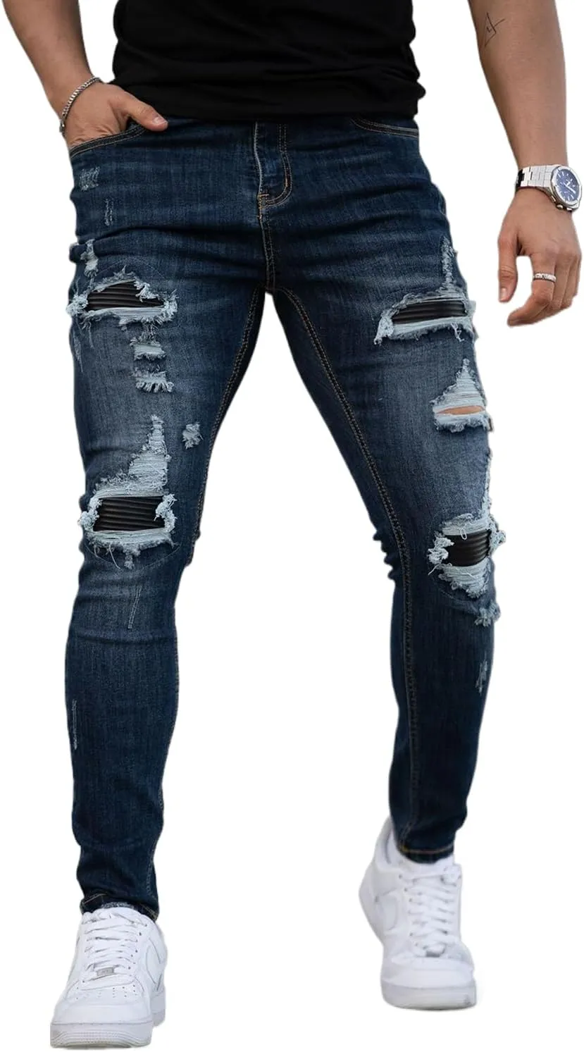 GINGTTO Men's Skinny Jeans Stretch Ripped Tapered Leg