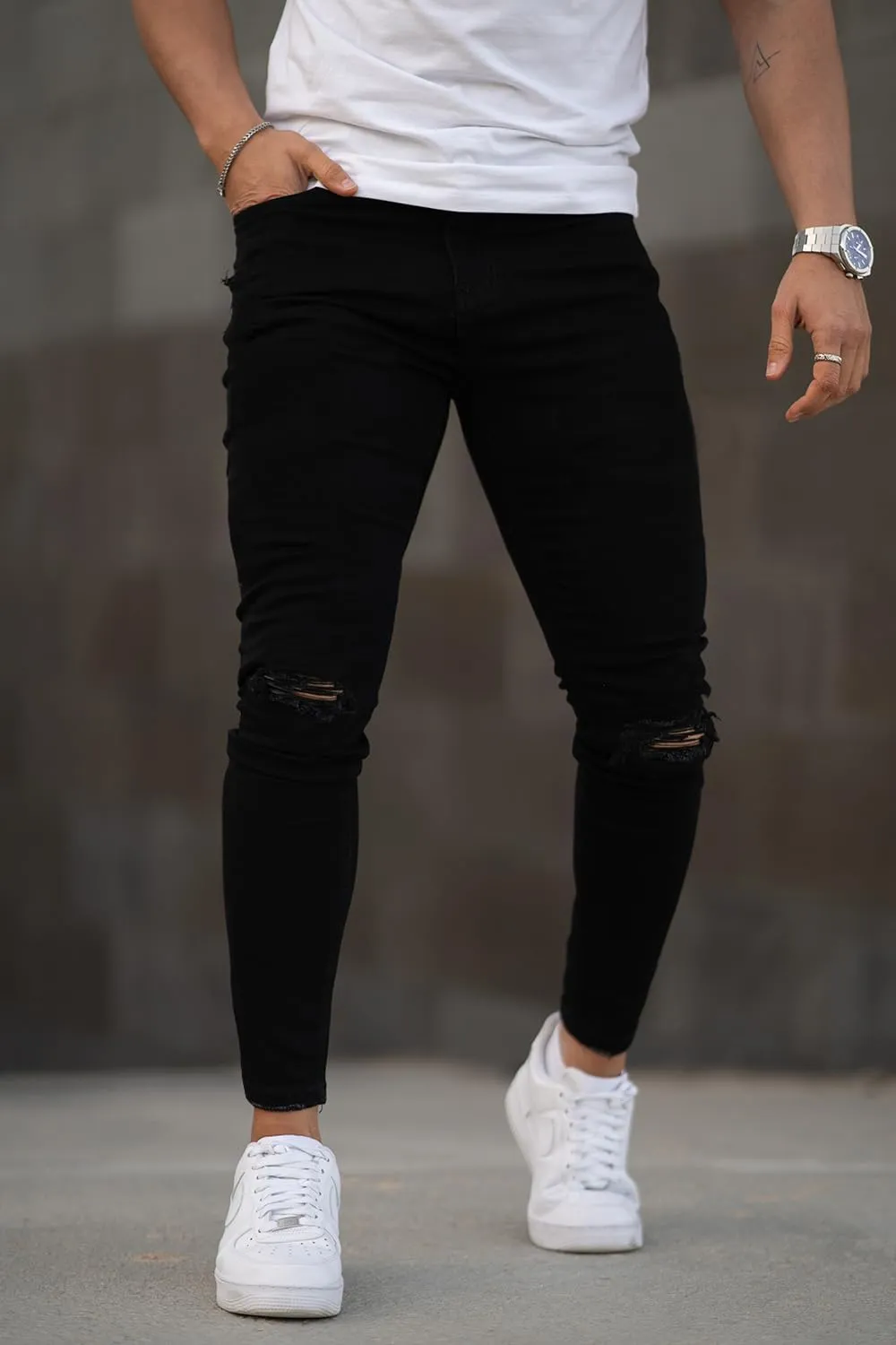 GINGTTO Men's Skinny Jeans Stretch Ripped Tapered Leg