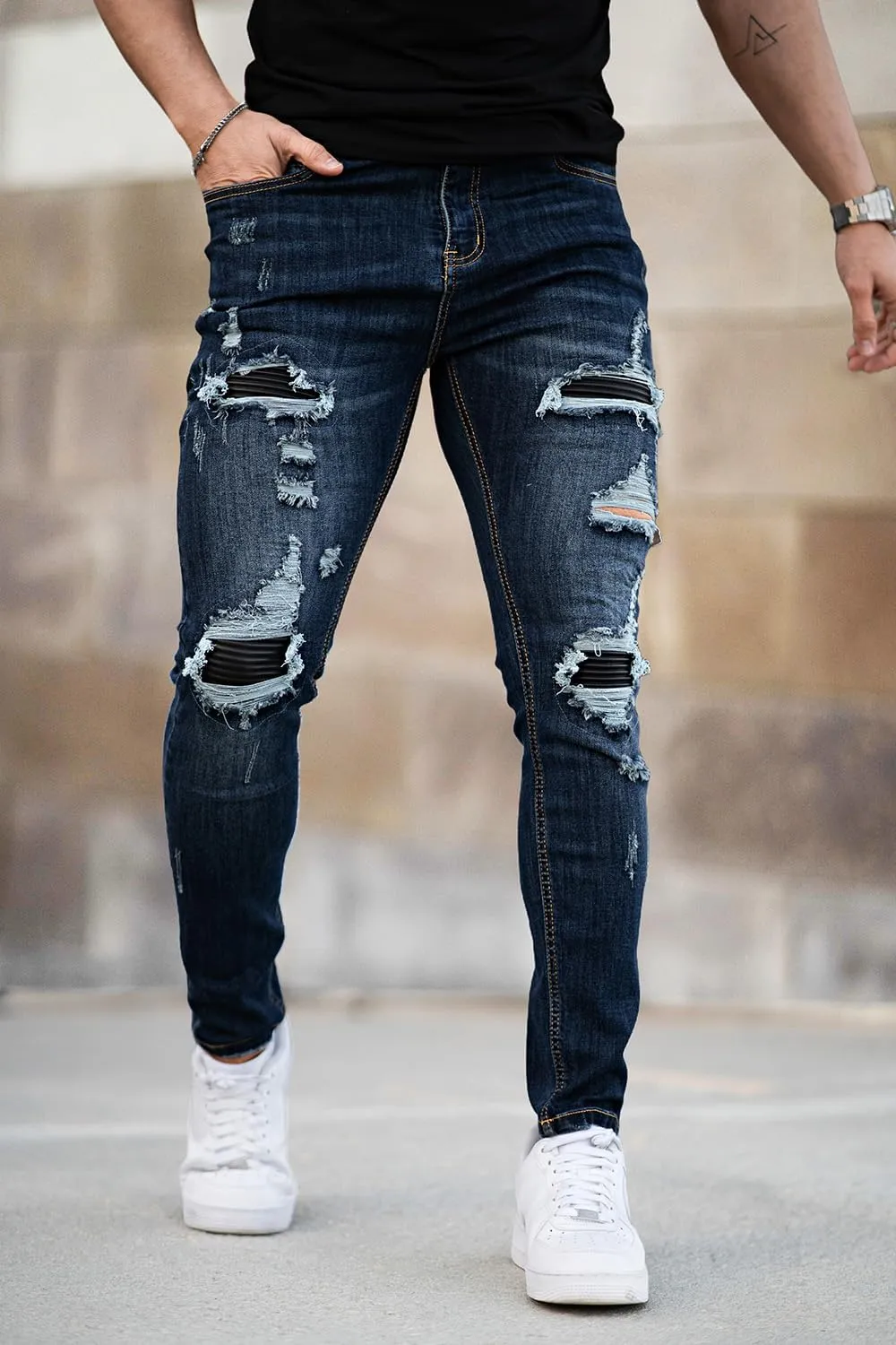 GINGTTO Men's Skinny Jeans Stretch Ripped Tapered Leg