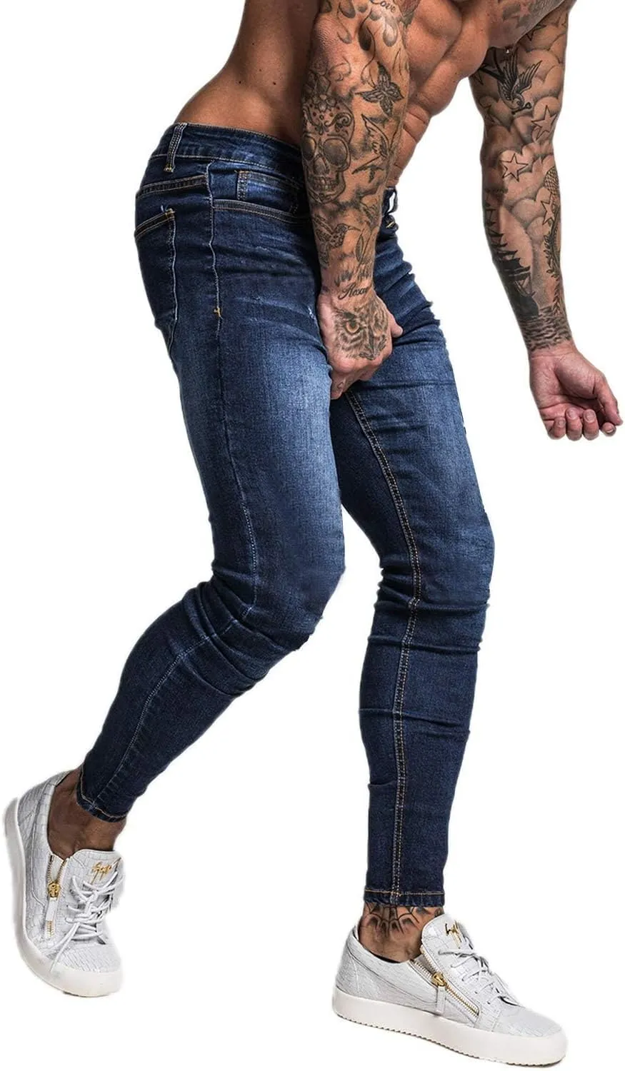 GINGTTO Men's Skinny Jeans Stretch Ripped Tapered Leg
