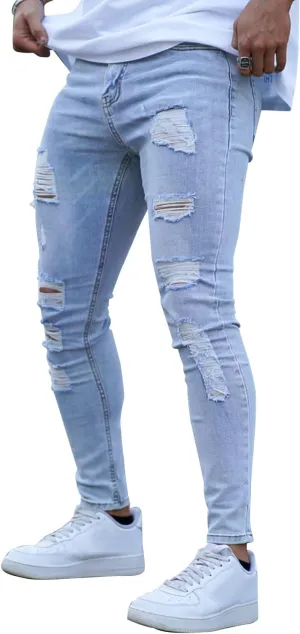 GINGTTO Men's Skinny Jeans Stretch Ripped Tapered Leg
