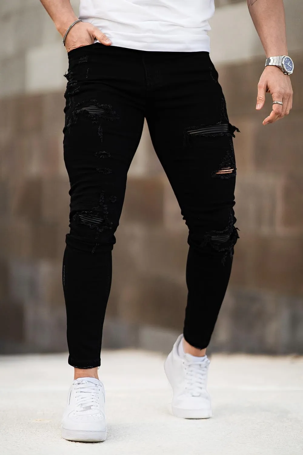 GINGTTO Men's Skinny Jeans Stretch Ripped Tapered Leg
