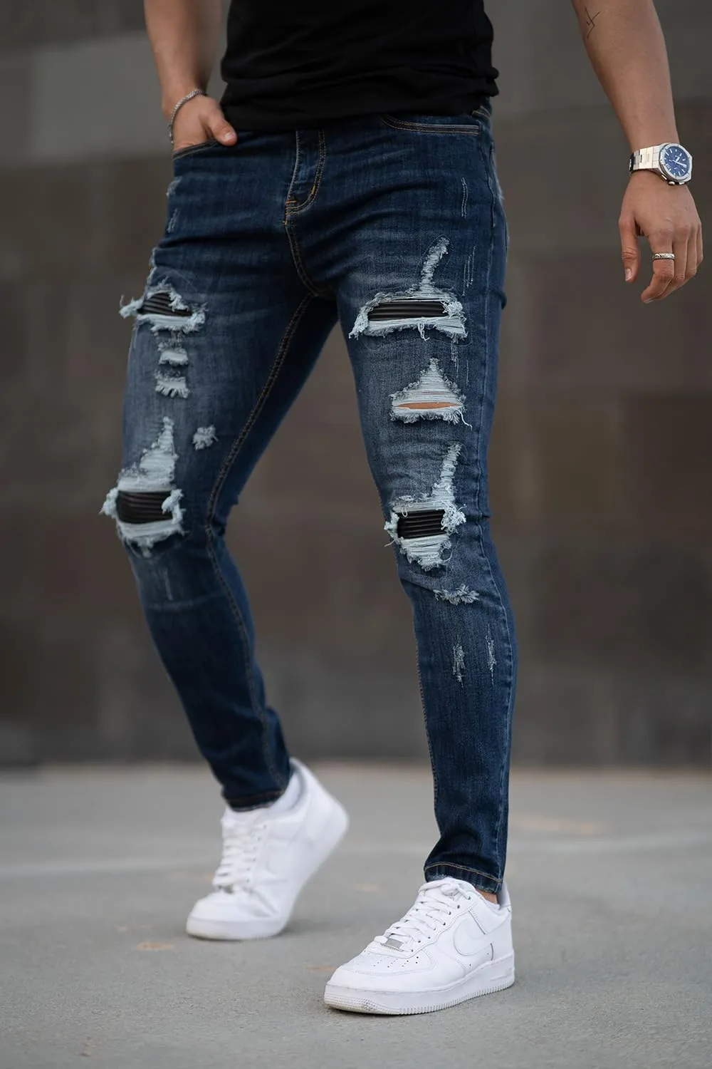 GINGTTO Men's Skinny Jeans Stretch Ripped Tapered Leg