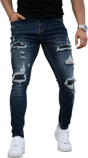 GINGTTO Men's Skinny Jeans Stretch Ripped Tapered Leg