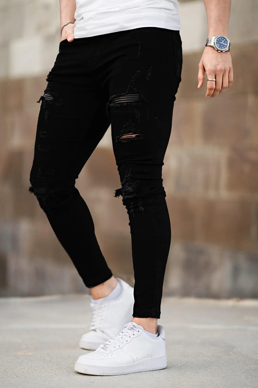 GINGTTO Men's Skinny Jeans Stretch Ripped Tapered Leg