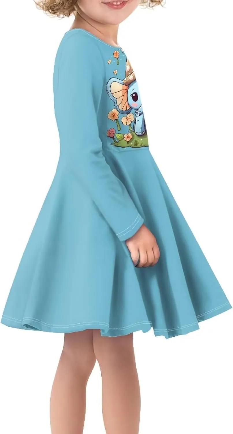 Girl Clothes Novelty Skater Dress for Kids 3-16 Years Toddler Girl Long Sleeve Dress Little Girls Fall Dresses
