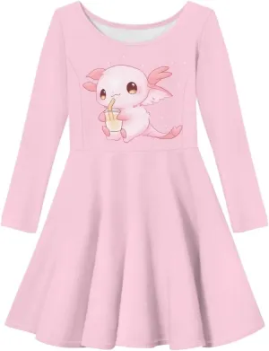 Girl Clothes Novelty Skater Dress for Kids 3-16 Years Toddler Girl Long Sleeve Dress Little Girls Fall Dresses