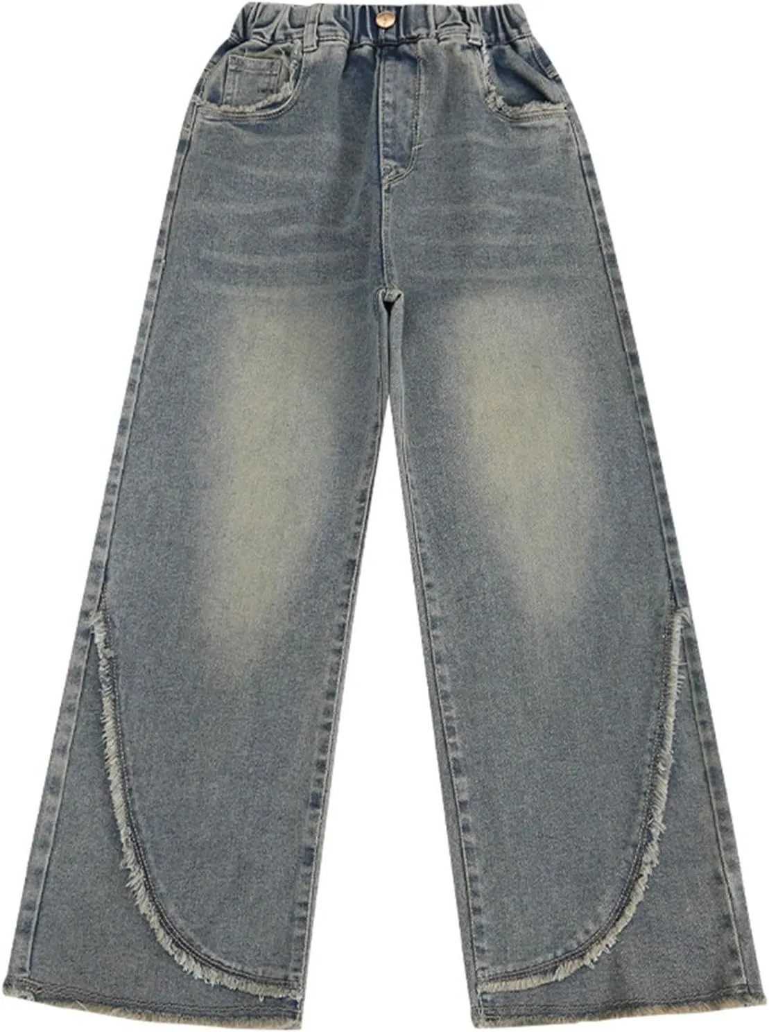 Girls Jeans Streetwear Denim Cargo Pants High Waist Floor Length Baggy Wide Leg Jeans Size 8 10 12 14 16