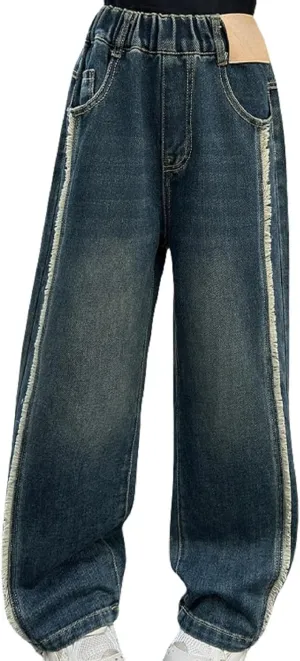 Girls Jeans Streetwear Denim Cargo Pants High Waist Floor Length Baggy Wide Leg Jeans Size 8 10 12 14 16