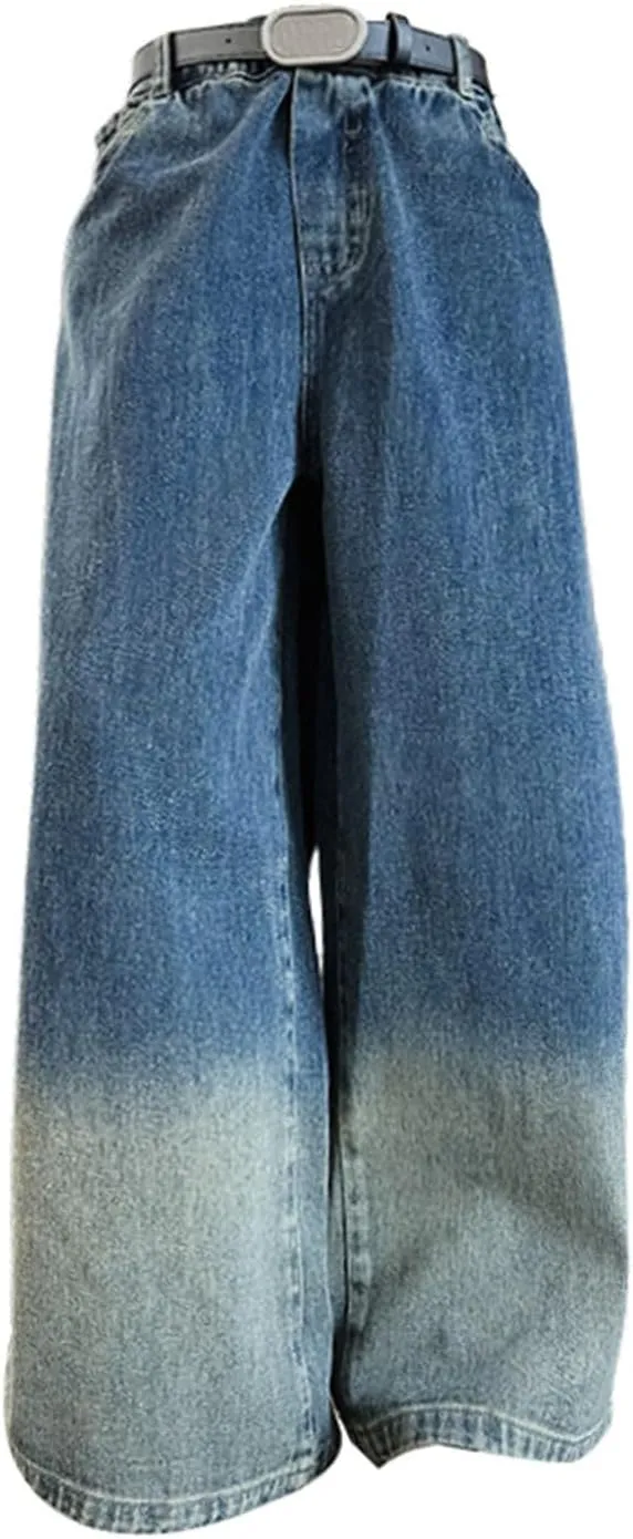 Girls Jeans Streetwear Denim Cargo Pants High Waist Floor Length Baggy Wide Leg Jeans Size 8 10 12 14 16