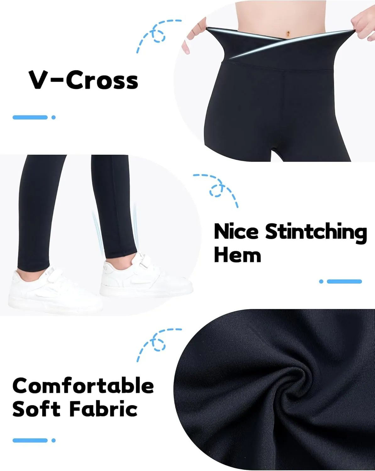 Girls Leggings V Cross Yoga Pants Stretch Soft Full Length High Waisted Trousers for Kids Teen Workout Running Dance