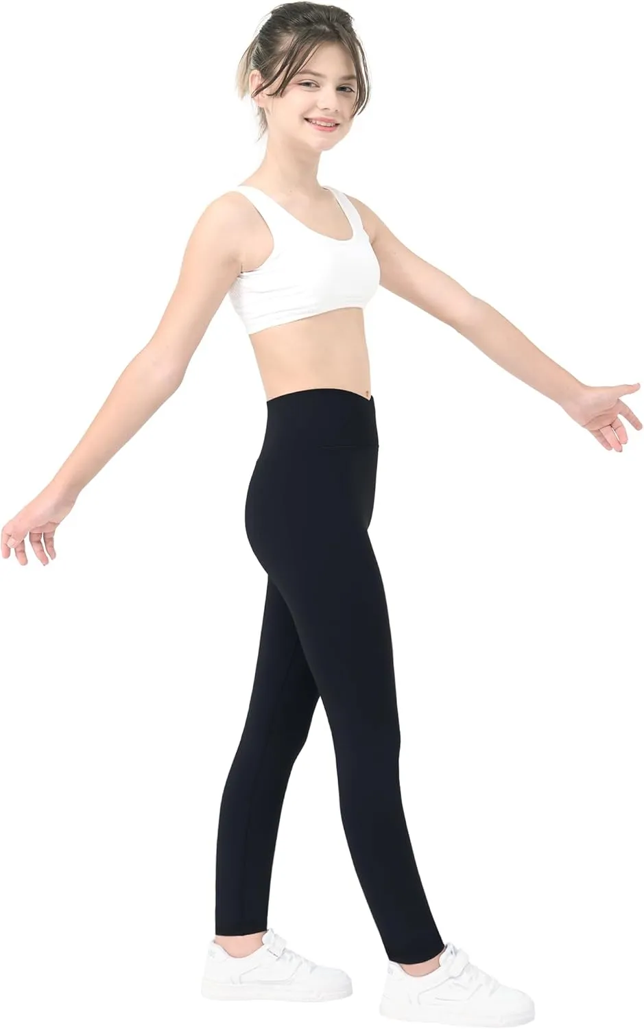 Girls Leggings V Cross Yoga Pants Stretch Soft Full Length High Waisted Trousers for Kids Teen Workout Running Dance