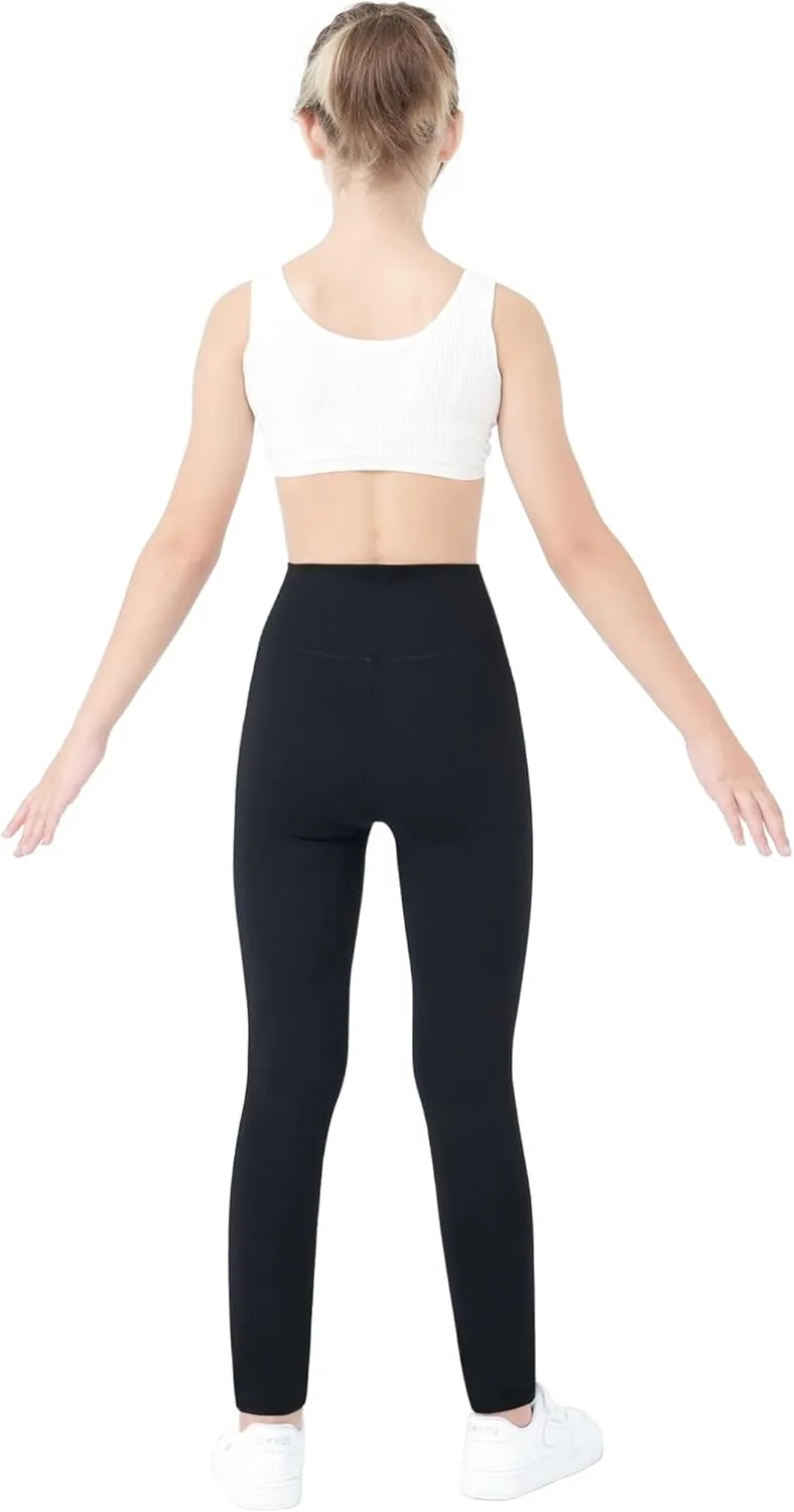 Girls Leggings V Cross Yoga Pants Stretch Soft Full Length High Waisted Trousers for Kids Teen Workout Running Dance