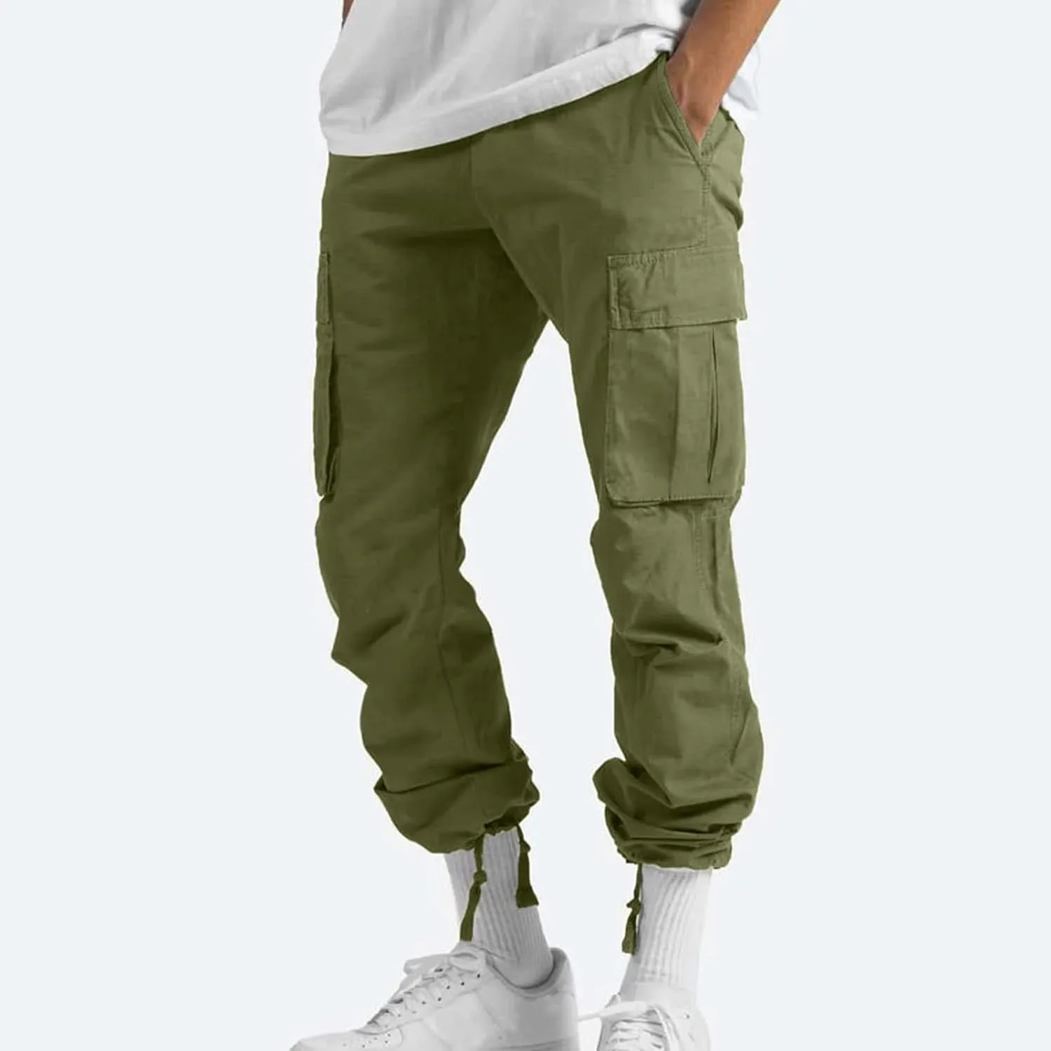 GOFULY Cargo Pants for Men Baggy Elastic Waist Drawstring Pants Pockets Pants Stretch Casual Fall Winter Joggers Trousers