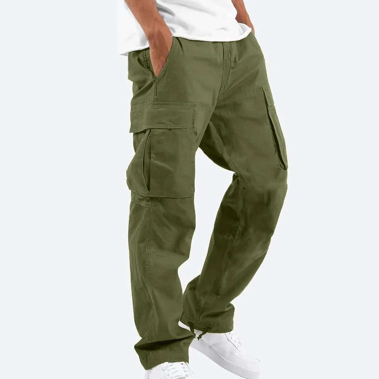 GOFULY Cargo Pants for Men Baggy Elastic Waist Drawstring Pants Pockets Pants Stretch Casual Fall Winter Joggers Trousers