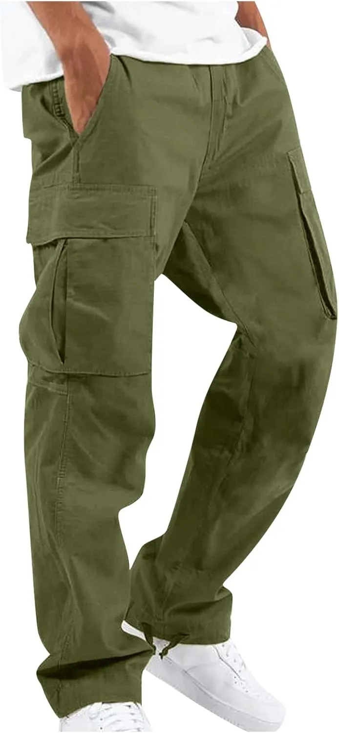 GOFULY Cargo Pants for Men Baggy Elastic Waist Drawstring Pants Pockets Pants Stretch Casual Fall Winter Joggers Trousers