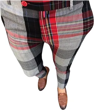 GOKKILRW Mens Chinos Slim Fit Stretch Plaid Flat-Front Skinny Dress Pants Business Work Pencil Lounge Pants