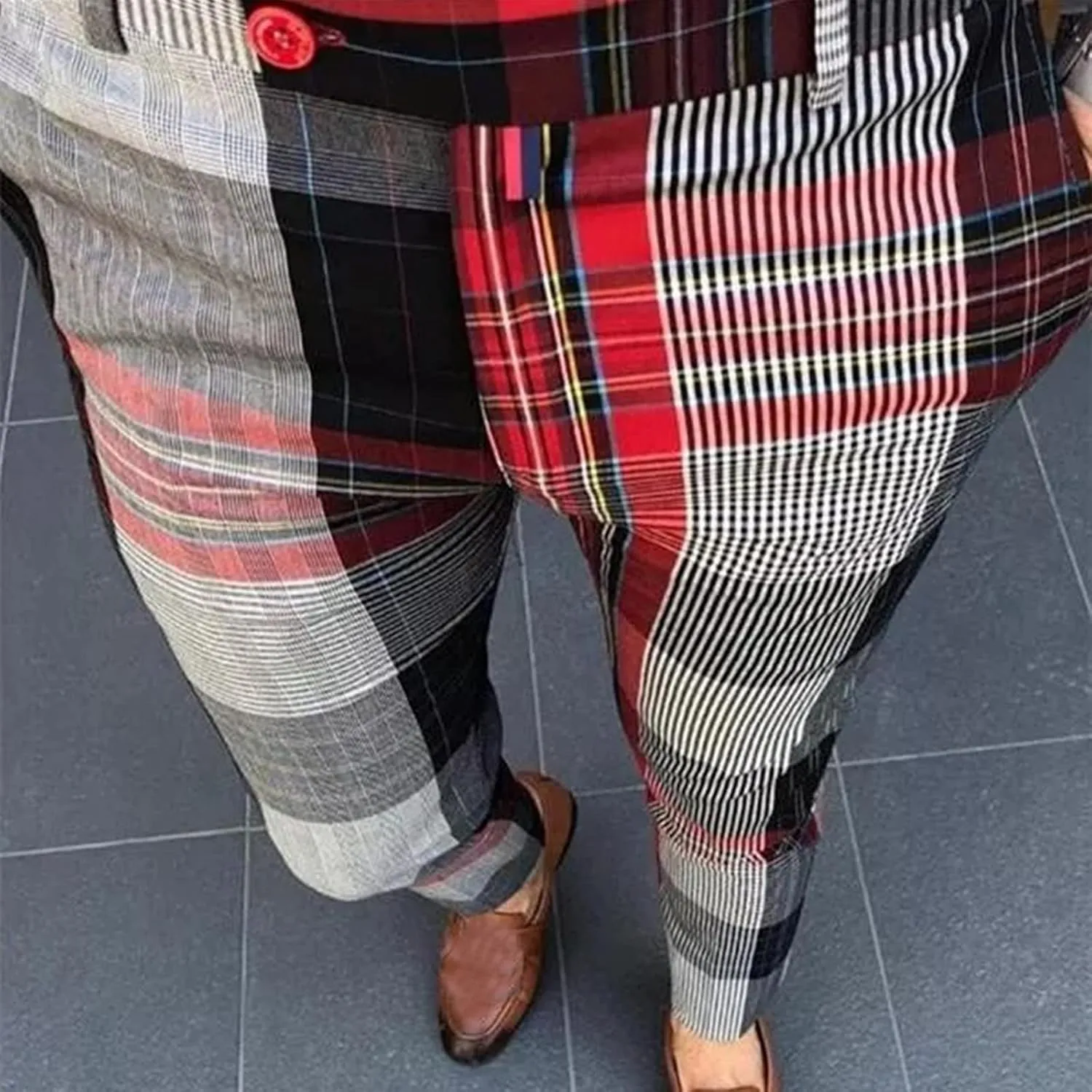 GOKKILRW Mens Chinos Slim Fit Stretch Plaid Flat-Front Skinny Dress Pants Business Work Pencil Lounge Pants