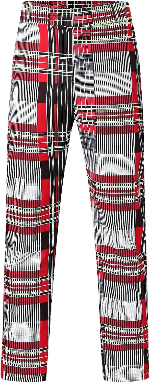 GOKKILRW Mens Chinos Slim Fit Stretch Plaid Flat-Front Skinny Dress Pants Business Work Pencil Lounge Pants