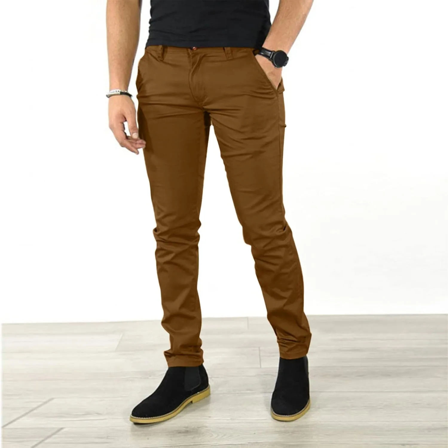 GOKKILRW Mens Fashion Slim Fit Dress Pants Casual Business Office Work Suit Pants Comfort Flat Front Stretch Chino Golf Pants