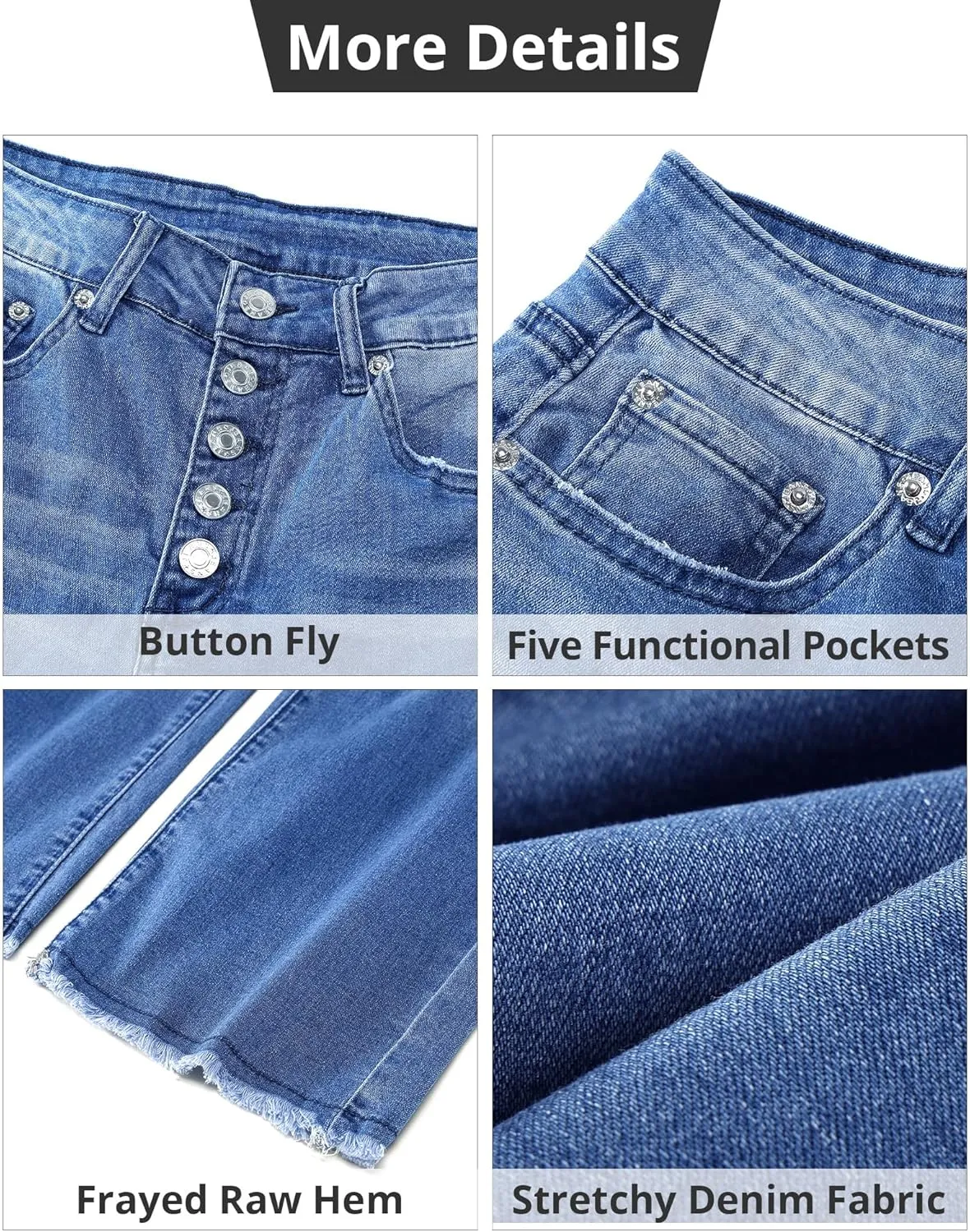 GRAPENT Capri Jeans for Women Trendy High Waisted Wide Leg Flare Button Fly Stretchy Denim Pants Raw Hem Cropped Jeans