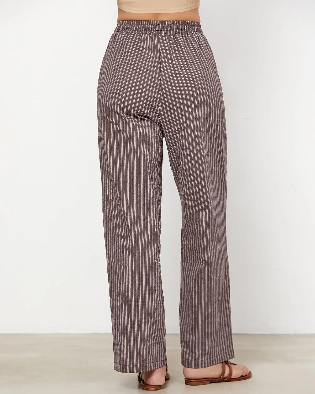 GRAPENT Striped Pants for Women High Waisted Wide Leg Cotton Linen Trendy Beach Pull On Elastic Waist Casual Flowy Pants