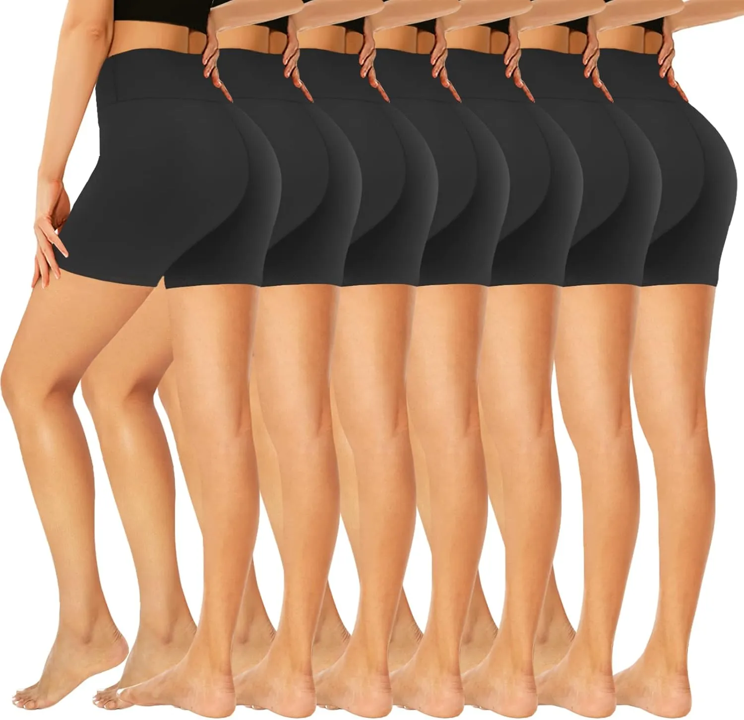 GROTEEN 7 Pack High Waisted 5''/8'' Biker Shorts for Women - Buttery Soft Black Workout Yoga Running Spandex Yoga Shorts