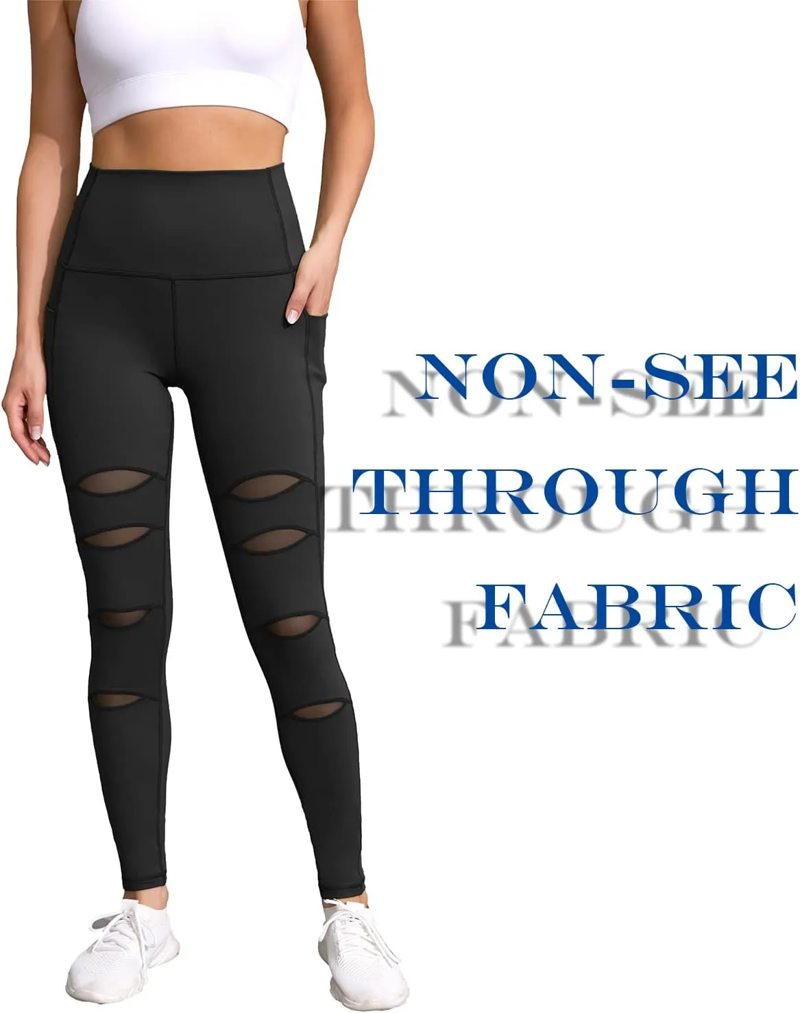 H HIAMIGOS Women's High Waist Ripped Gym Leggings with Phone Pocket Yoga Pants Workout Fitness Running Skinny Trousers