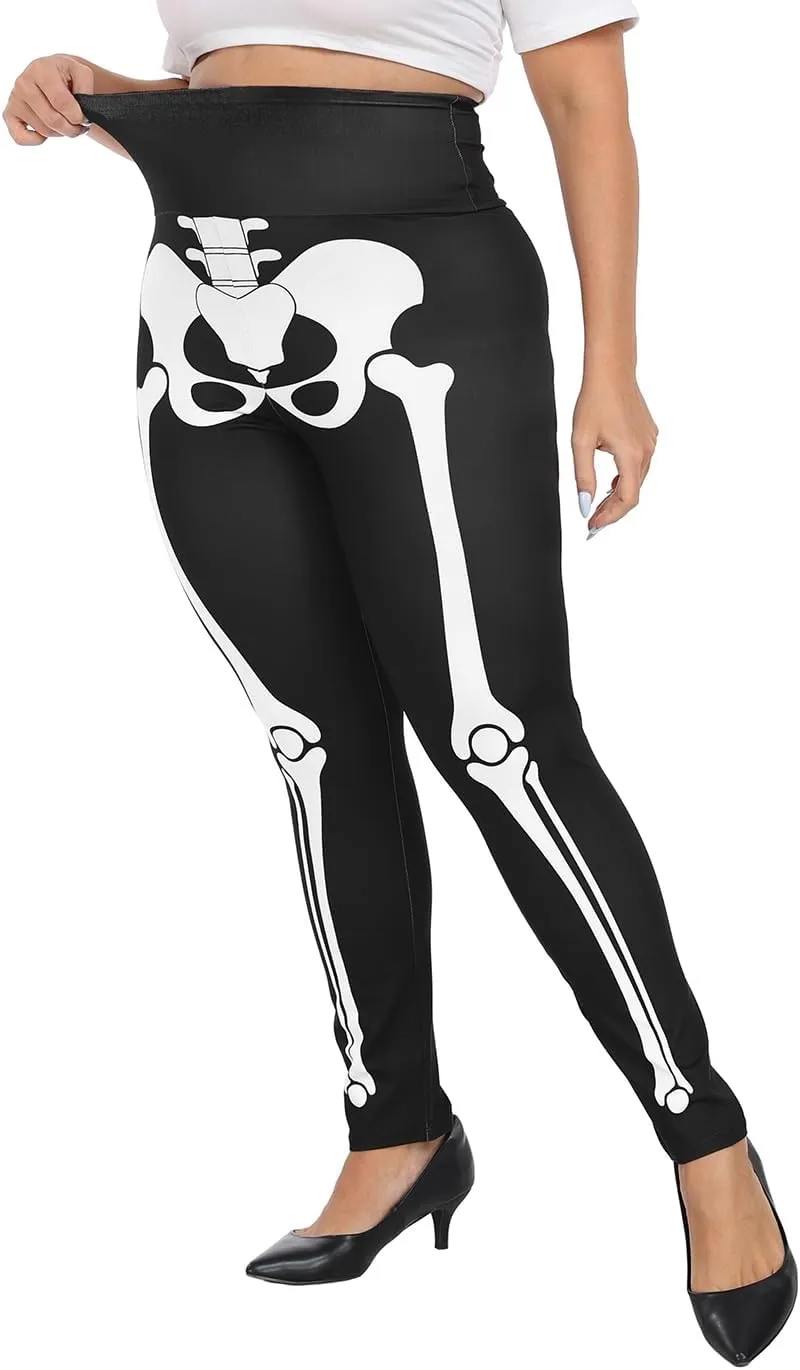 HDE Womens Plus Size Graphic Legging High Waist Stretch Halloween Costume Tights