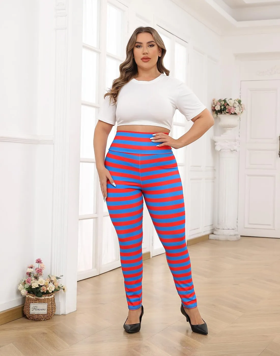 HDE Womens Plus Size Graphic Legging High Waist Stretch Halloween Costume Tights