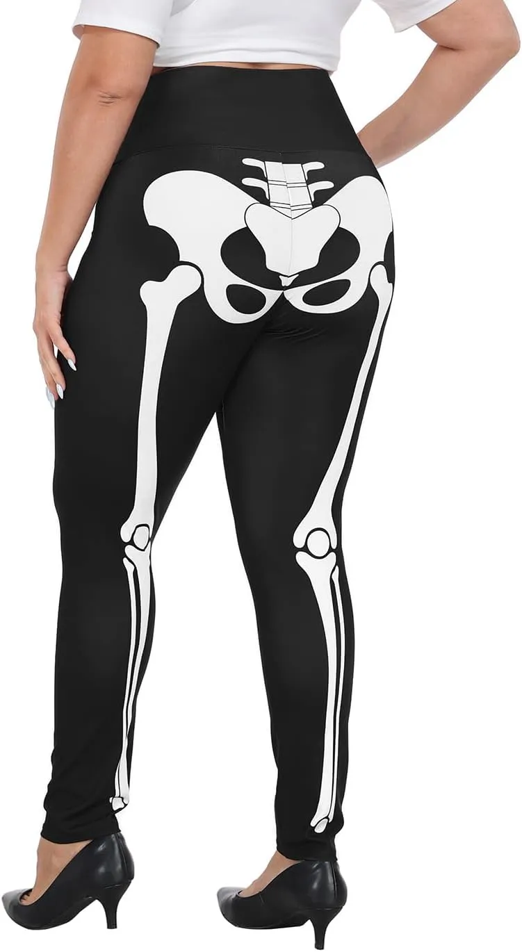 HDE Womens Plus Size Graphic Legging High Waist Stretch Halloween Costume Tights
