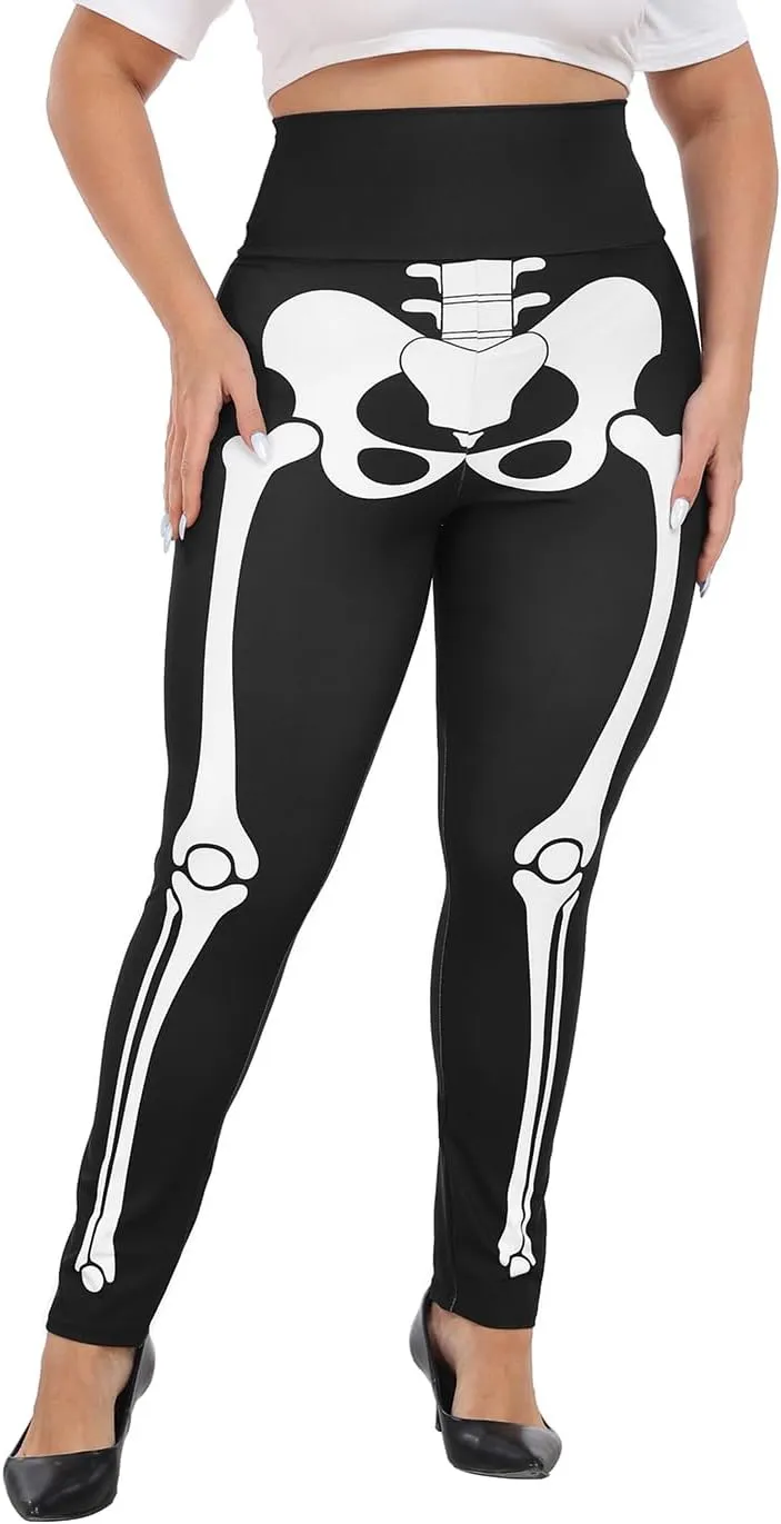 HDE Womens Plus Size Graphic Legging High Waist Stretch Halloween Costume Tights