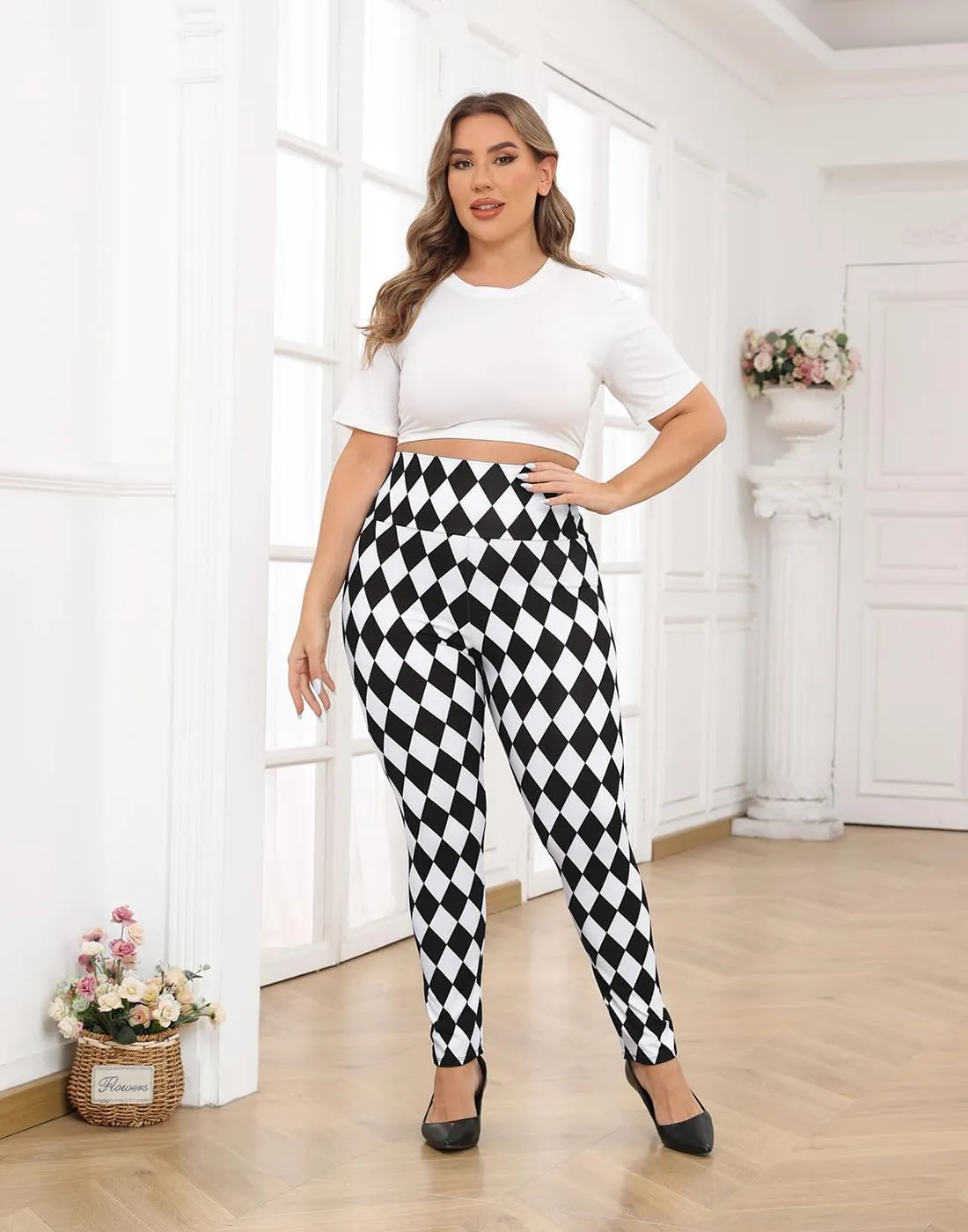 HDE Womens Plus Size Graphic Legging High Waist Stretch Halloween Costume Tights