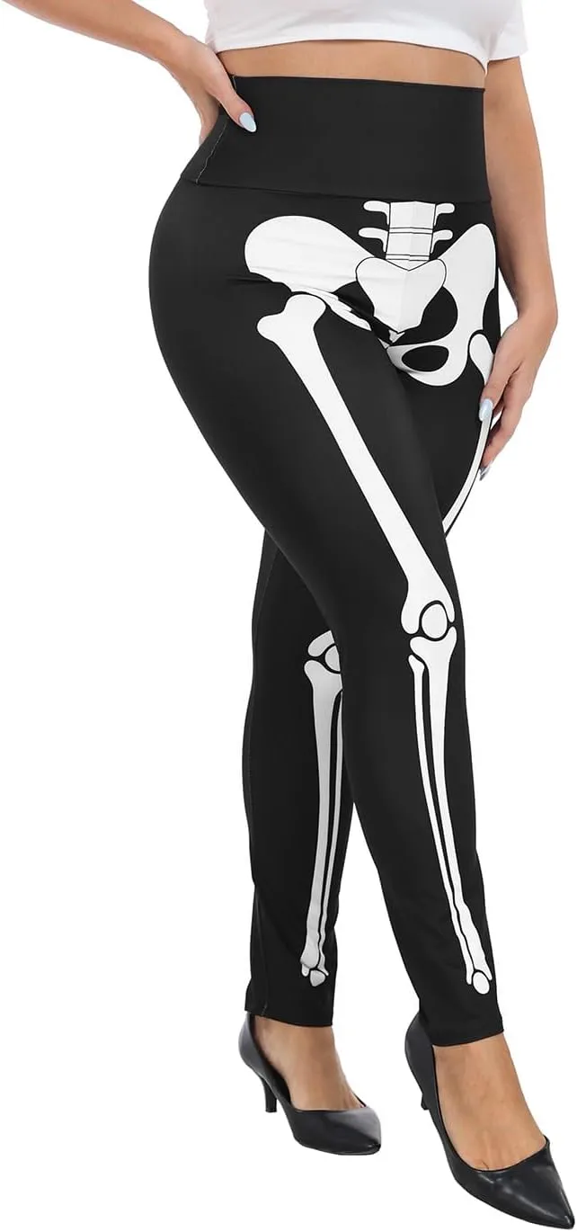 HDE Womens Plus Size Graphic Legging High Waist Stretch Halloween Costume Tights