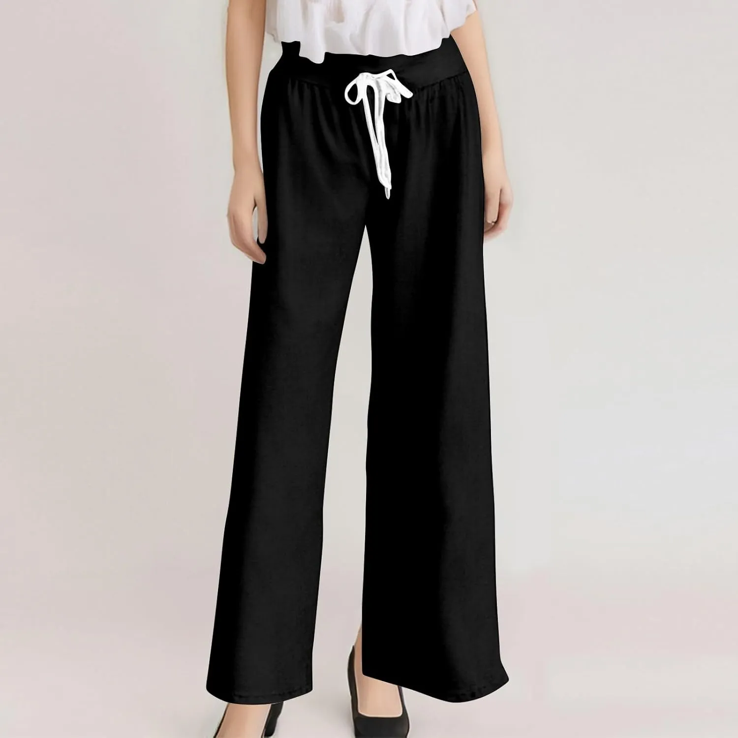 High Waist Wide Leg Sweatpants Women - Stretchy Athletic Adjustable Drawstring Loose Fit Lounge Pants with Pockets