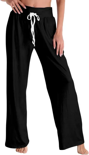 High Waist Wide Leg Sweatpants Women - Stretchy Athletic Adjustable Drawstring Loose Fit Lounge Pants with Pockets