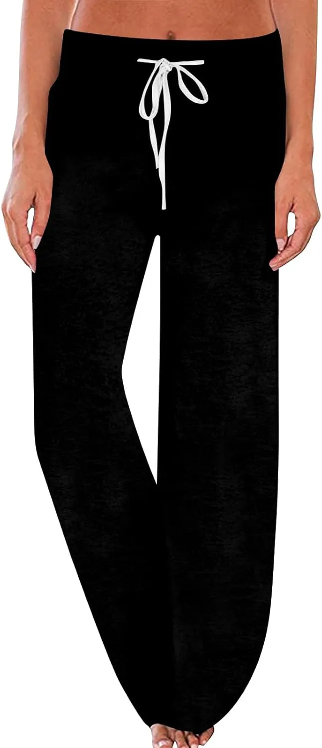 High Waist Wide Leg Sweatpants Women - Stretchy Athletic Adjustable Drawstring Loose Fit Lounge Pants with Pockets
