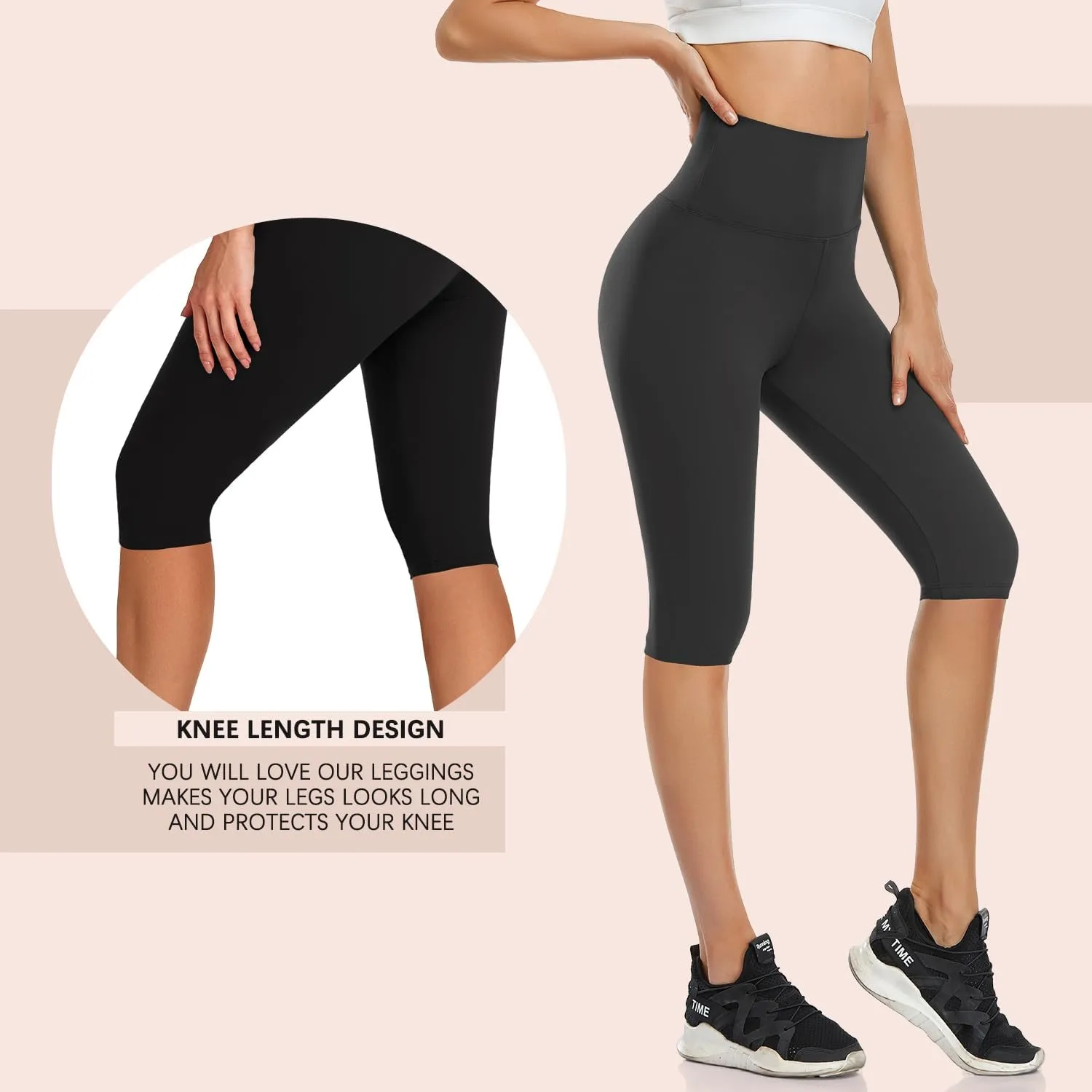 High Waisted 3 Pack Women's Capri Pants - Knee Length Yoga Shorts, Biker Workout Leggings for Women,Summer Activewear