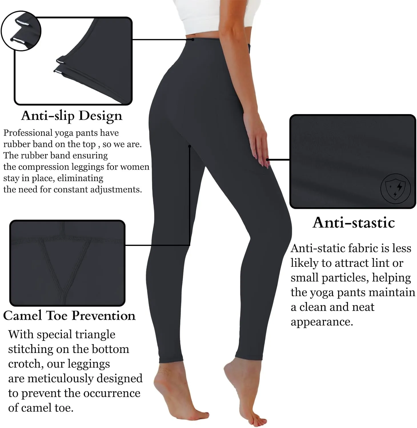 High Waisted Yoga Pants with Pockets, Tummy Control Workout Athletic Yoga Leggings for Women