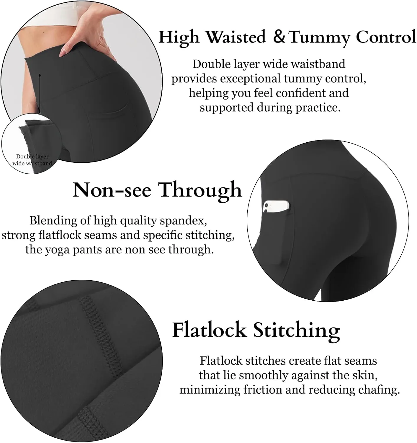 High Waisted Yoga Pants with Pockets, Tummy Control Workout Athletic Yoga Leggings for Women