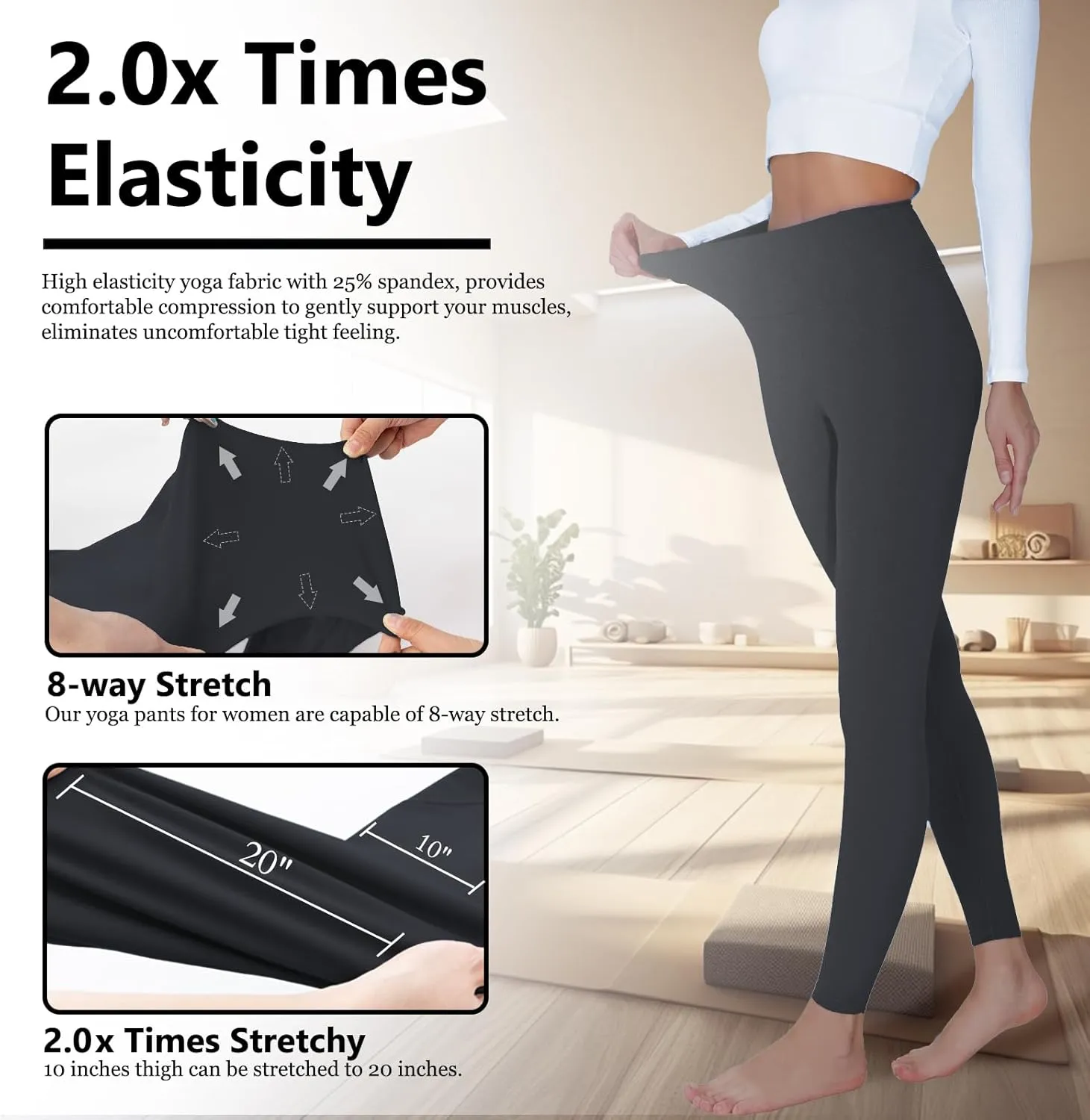 High Waisted Yoga Pants with Pockets, Tummy Control Workout Athletic Yoga Leggings for Women
