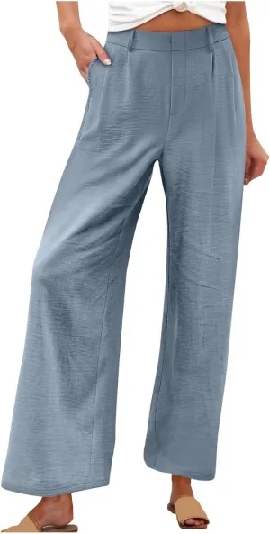 hlysgo Women's Palazzo Pants 2025 Summer Casual Vacation High Waist Wide Leg Beach Trousers Trendy Lounge Pants with Pockets