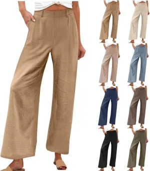 hlysgo Women's Palazzo Pants 2025 Summer Casual Vacation High Waist Wide Leg Beach Trousers Trendy Lounge Pants with Pockets