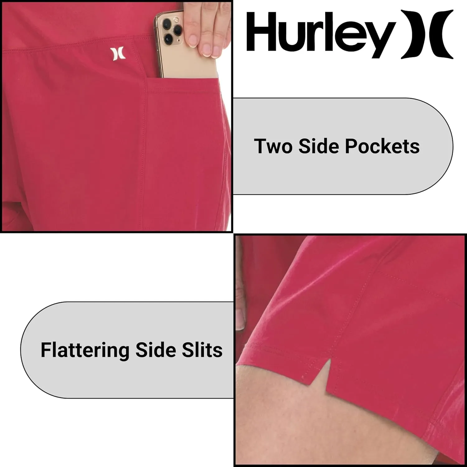 Hurley 5"/7" High Waisted Swim Shorts Women, Board Shorts with Pockets & Inner Liner, Quick Dry Swim Trunk, UPF 50 