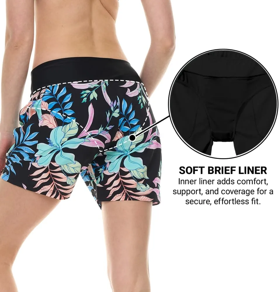 Hurley 5"/7" High Waisted Swim Shorts Women, Board Shorts with Pockets & Inner Liner, Quick Dry Swim Trunk, UPF 50 