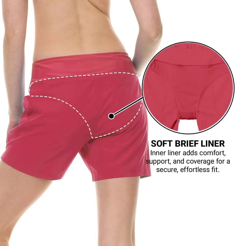 Hurley 5"/7" High Waisted Swim Shorts Women, Board Shorts with Pockets & Inner Liner, Quick Dry Swim Trunk, UPF 50 