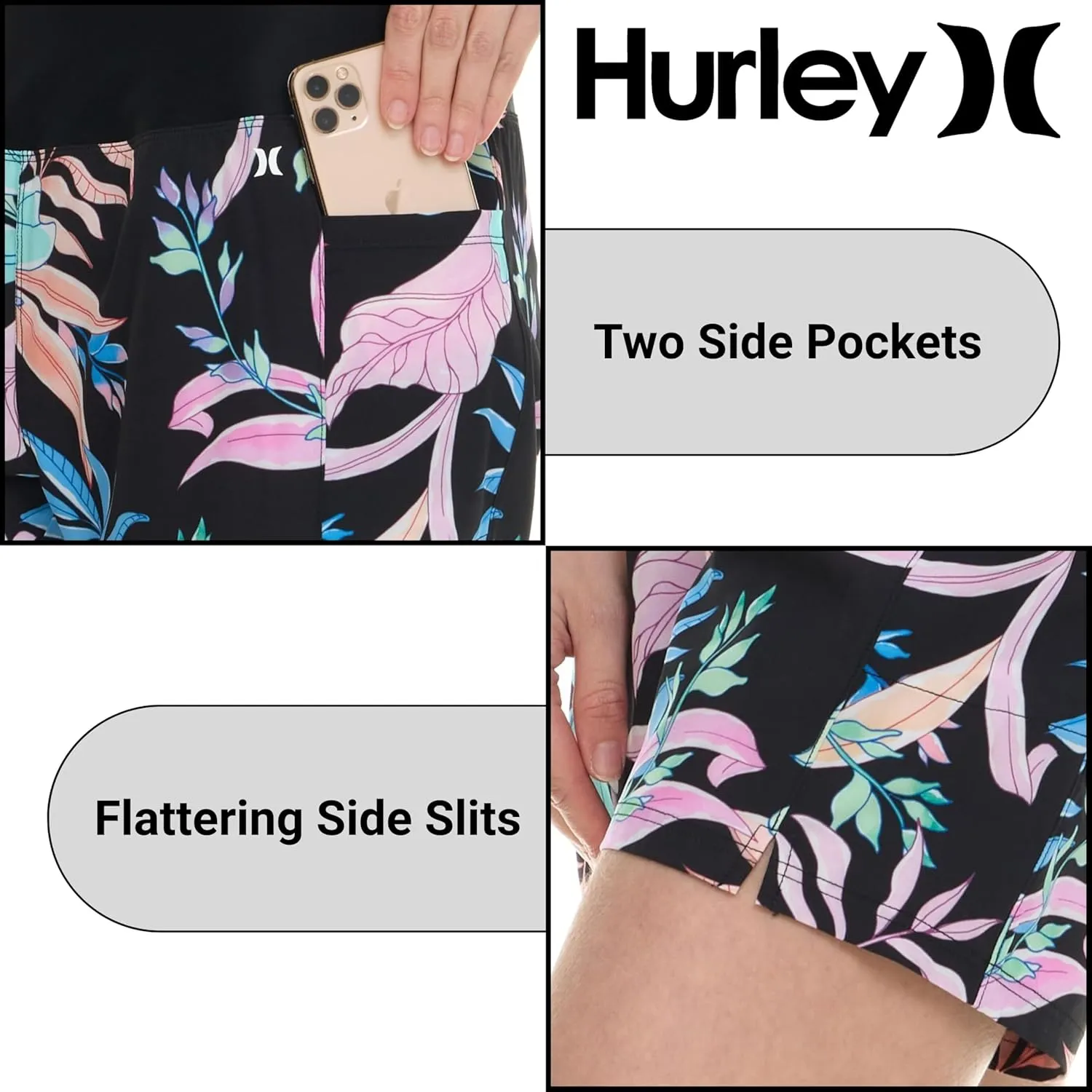 Hurley 5"/7" High Waisted Swim Shorts Women, Board Shorts with Pockets & Inner Liner, Quick Dry Swim Trunk, UPF 50 