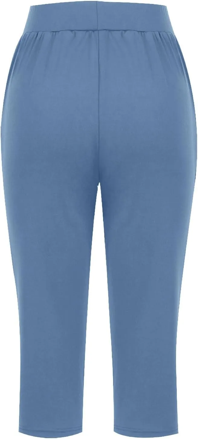 Hvyesh Capri Pants for Women Summer Business Casual Pull On Womens Capris with Pockets