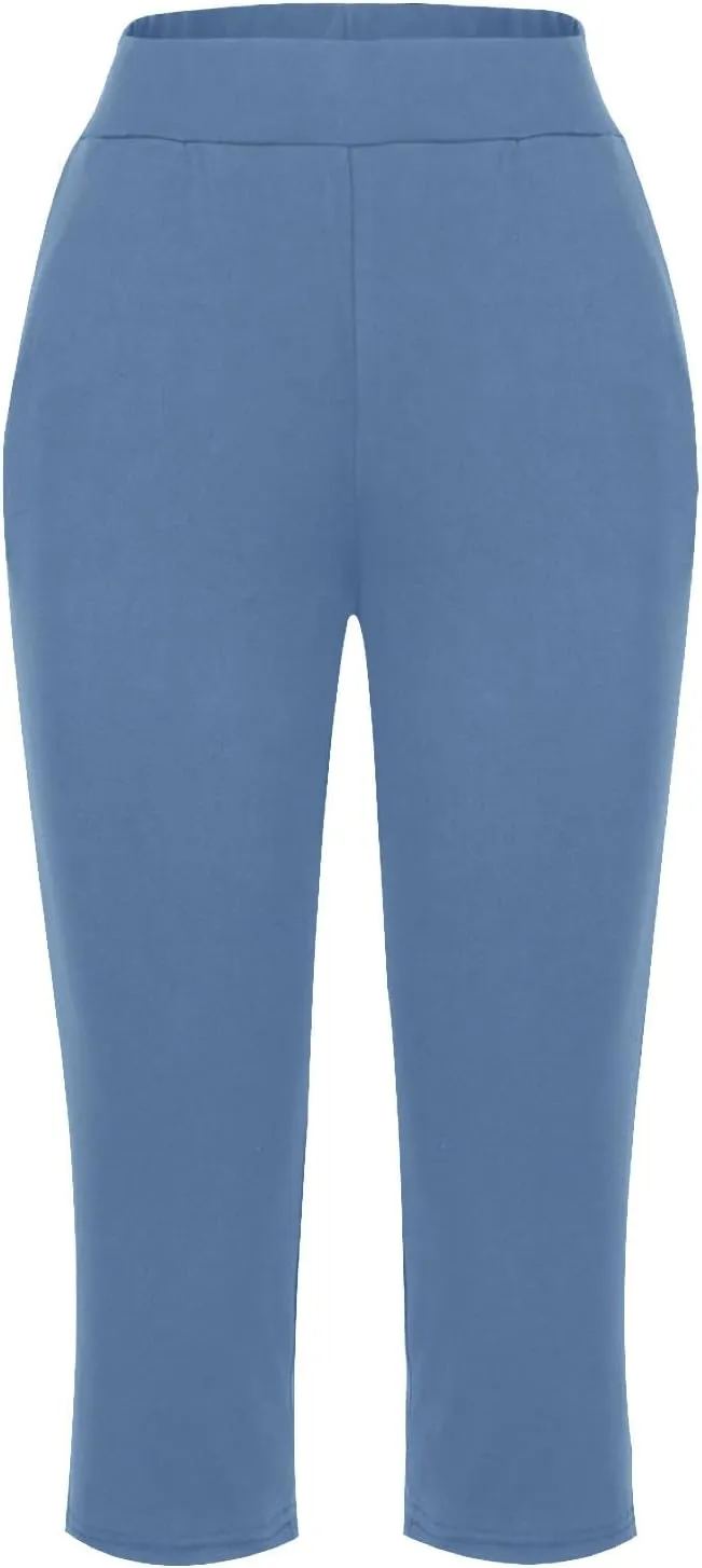 Hvyesh Capri Pants for Women Summer Business Casual Pull On Womens Capris with Pockets