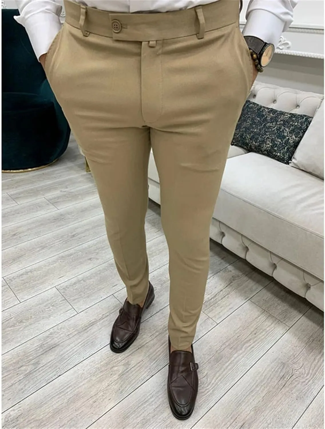 JEShifangjiusu Men's 4-Way Stretch Dress Pant Lounge Slim Fit Flat Front Straight Pant Comfort Chino Pants Business Trousers
